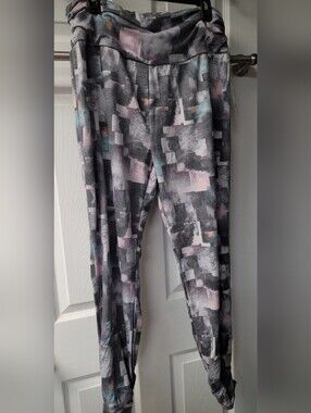 Abstract Print Jogger Pants with Fold-Over Waist